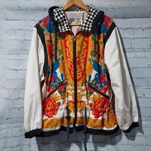 90s Windbreaker Track Jacket sz Small Women Baroque All Over Print 80s 90s City
